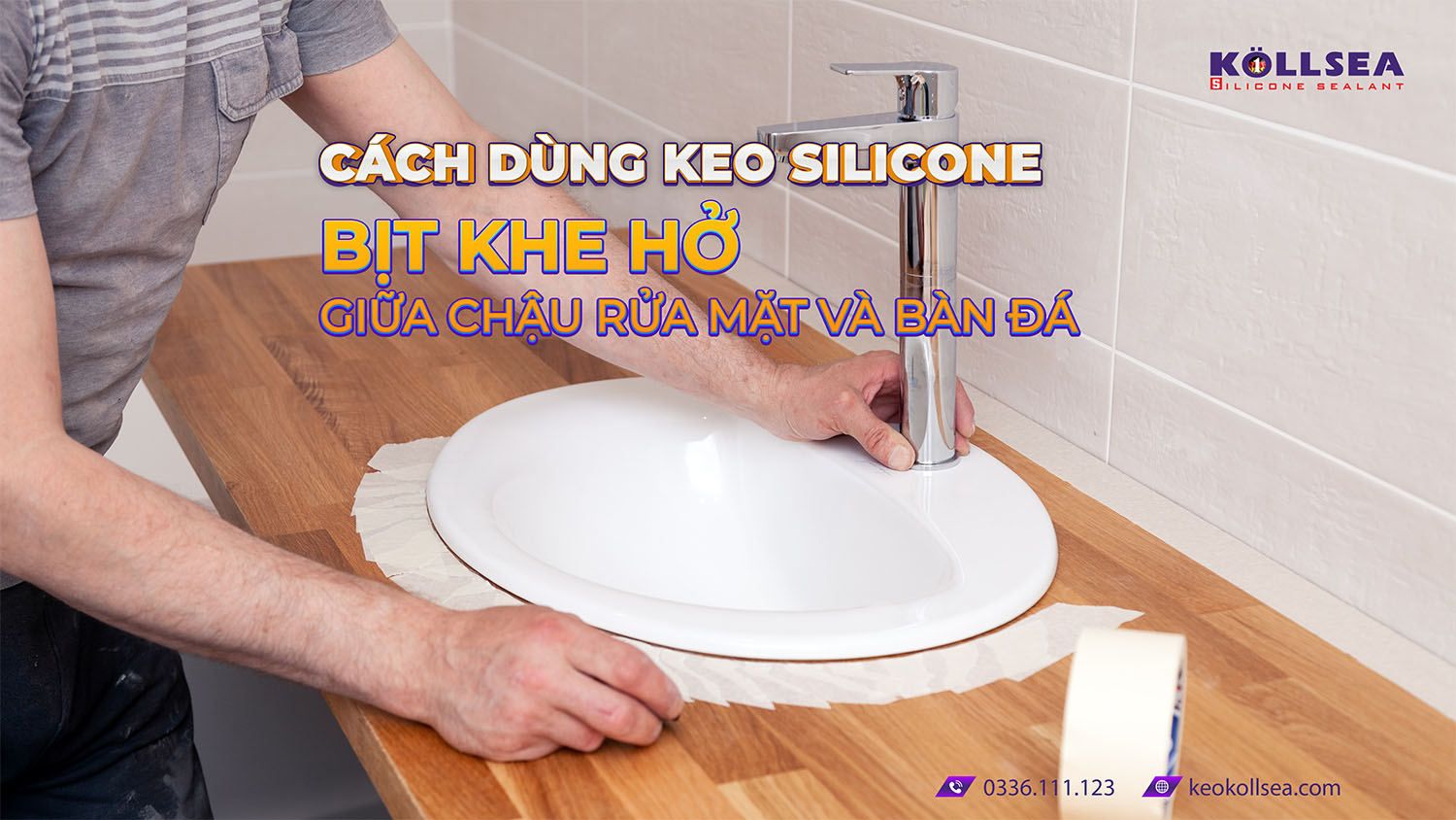 Cách dùng keo silicone bịt khe hở giữa chậu rửa mặt và bàn đá