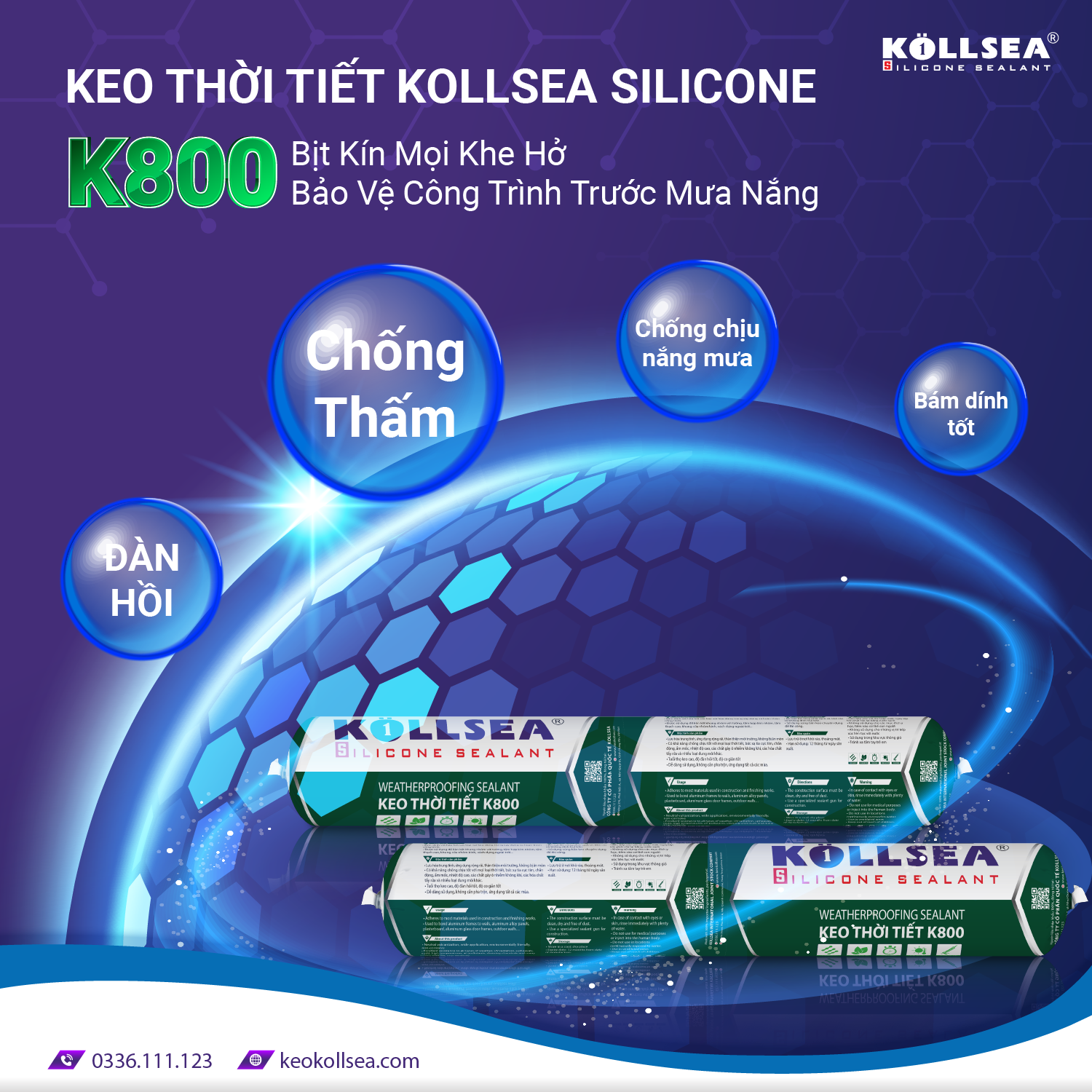 Keo Thời Tiết Kollsea Silicone K800 – Bịt Kín Mọi Khe Hở, Bảo Vệ Công Trình Trước Mưa Nắng