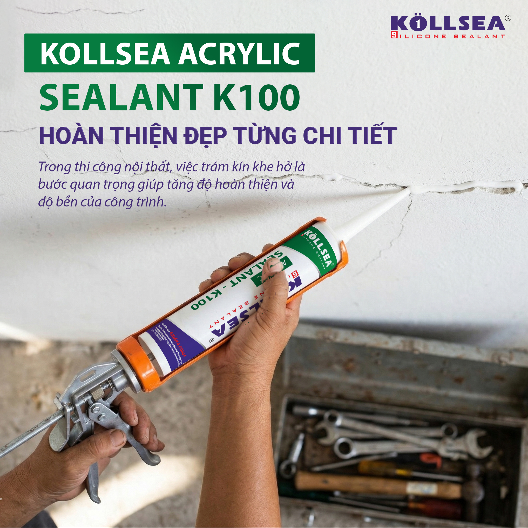 Keo Trám Khe Nội Thất Kollsea Acrylic Sealant K100 – Hoàn Thiện Đẹp Từng Chi Tiết